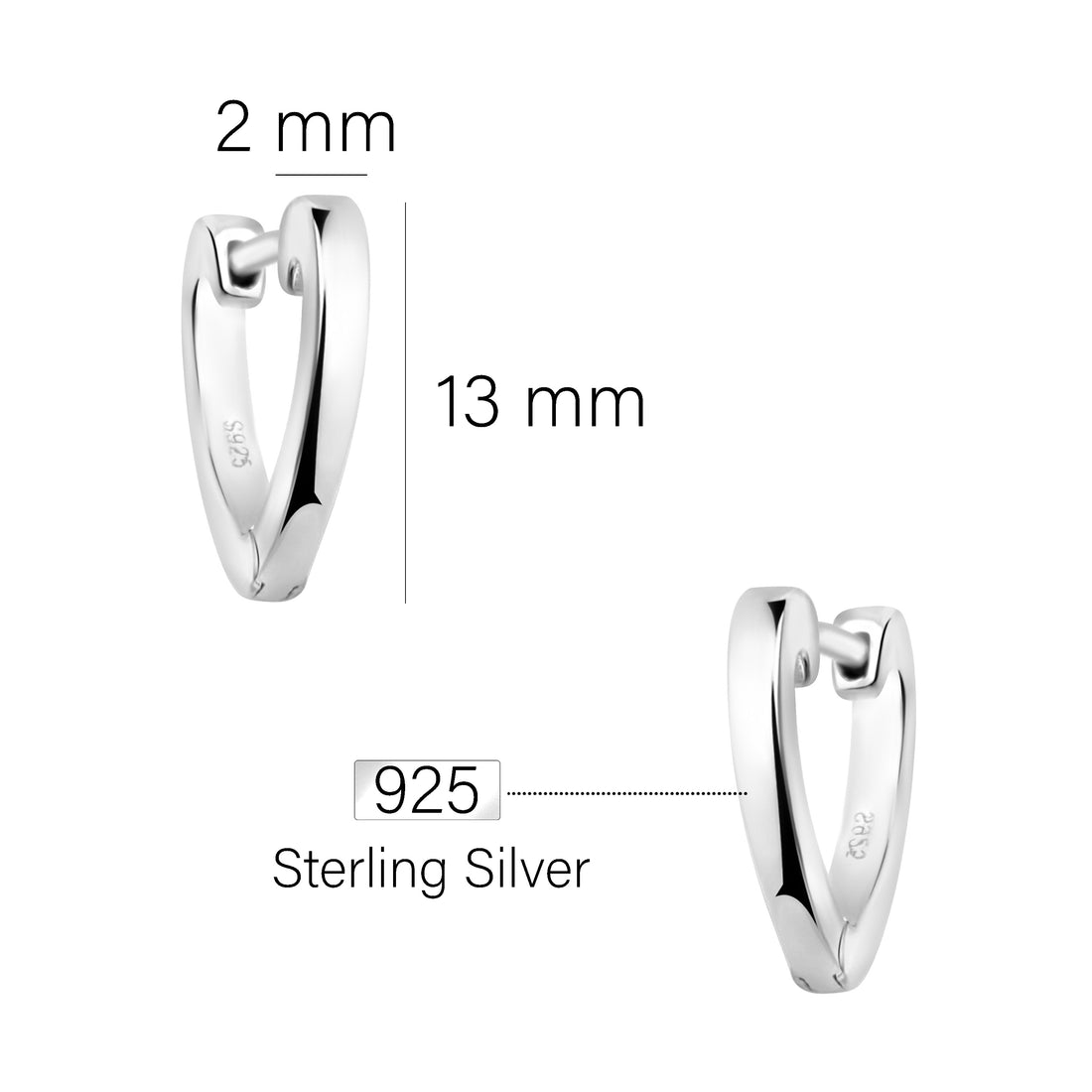 Maßenansicht von Herz Creolen in 925 Silber von Sofia Milani - E2060