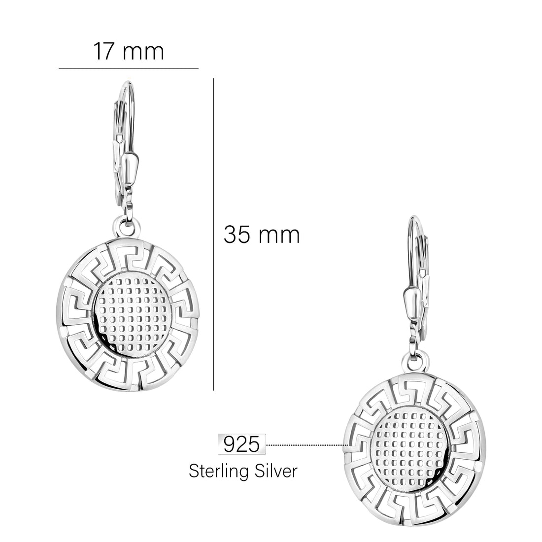 Maßenansicht von Ornamenten Ohrhänger in 925 Silber von Sofia Milani - E2068