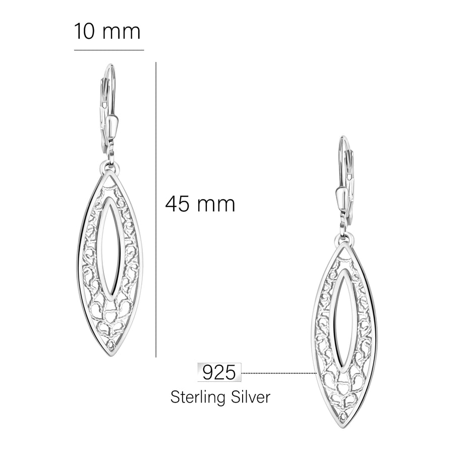 Maßenansicht von Ovales Ornament Ohrhänger in 925 Silber von Sofia Milani - E2072