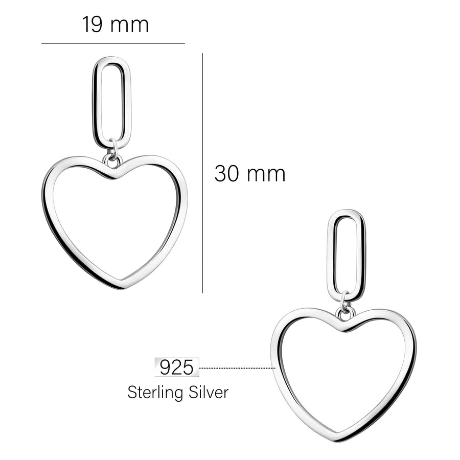 Maßenansicht von Herz Ohrhänger in 925 Silber von Sofia Milani - E2074
