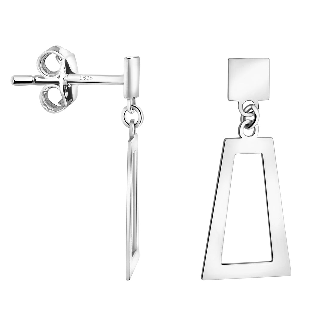 Haupt- und Seitenansicht von Trapez Quadrat Ohrhänger in 925 Silber von Sofia Milani - E2080