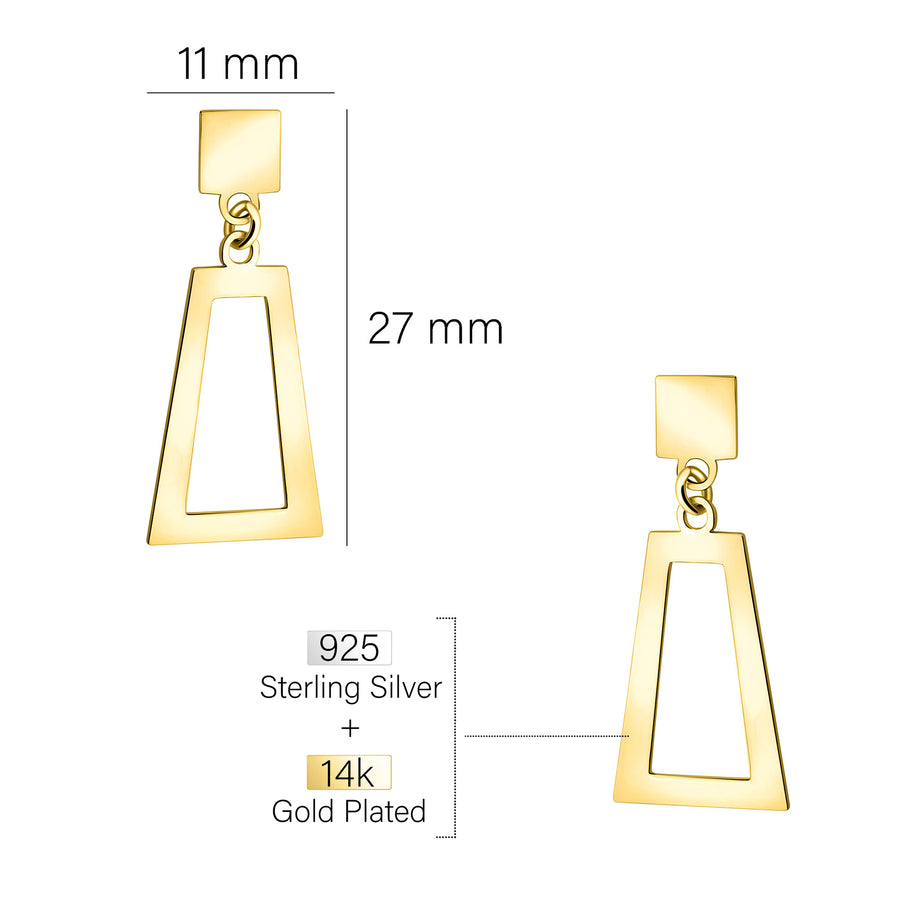 Maßenansicht von Trapez Quadrat Ohrhänger in 925 Silber von Sofia Milani - E2081