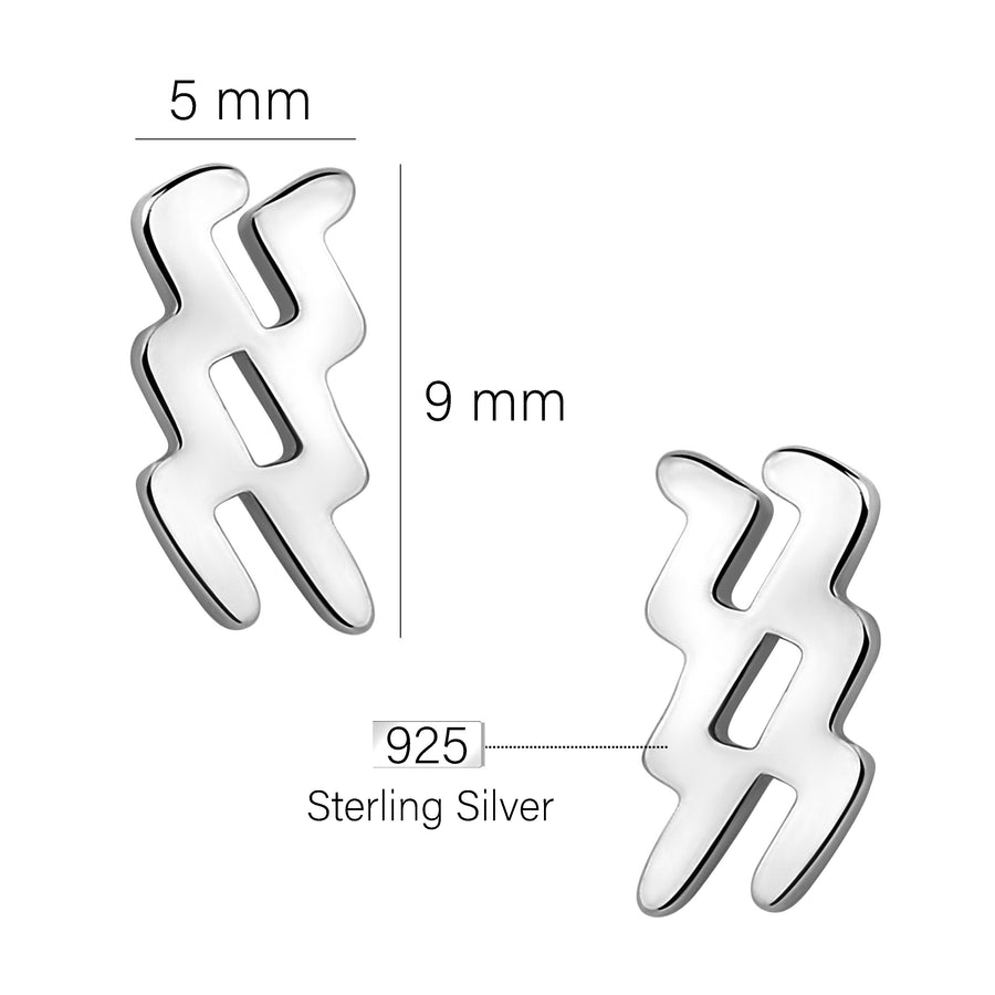 Maßenansicht von Wassermann Sternzeichen Ohrstecker in 925 Silber von Sofia Milani - E2084