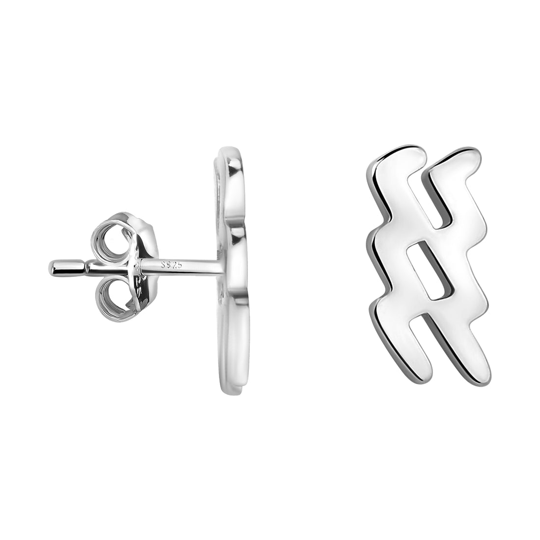 Haupt- und Seitenansicht von Wassermann Sternzeichen Ohrstecker in 925 Silber von Sofia Milani - E2084