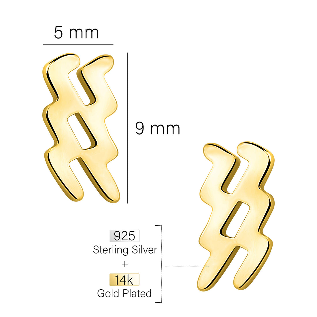 Maßenansicht von Wassermann Sternzeichen Ohrstecker in 925 Silber von Sofia Milani - E2085