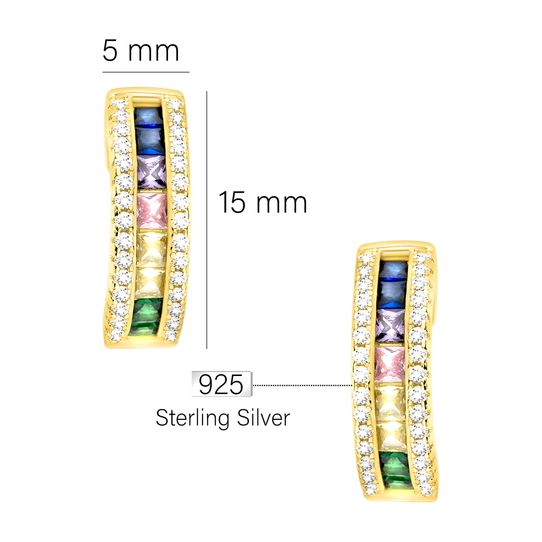 Maßenansicht von Zirkonia Ohrstecker in 925 Silber von Sofia Milani - E2087