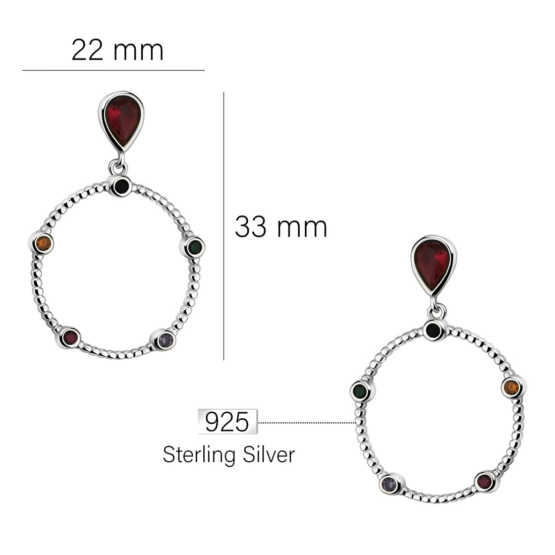 Maßenansicht von Kreis Stab Ohrhänger in 925 Silber von Sofia Milani - E2094