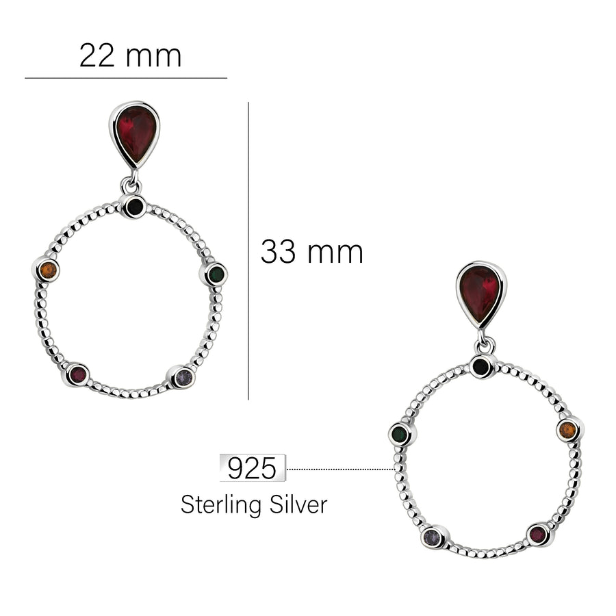 Maßenansicht von Kreis Stab Ohrhänger in 925 Silber von Sofia Milani - E2094