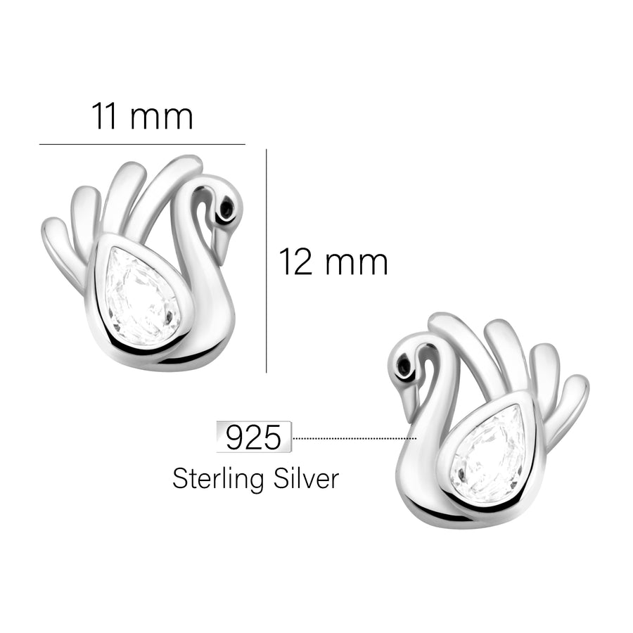 Maßenansicht von Schwan Ohrstecker in 925 Silber von Sofia Milani - E2098
