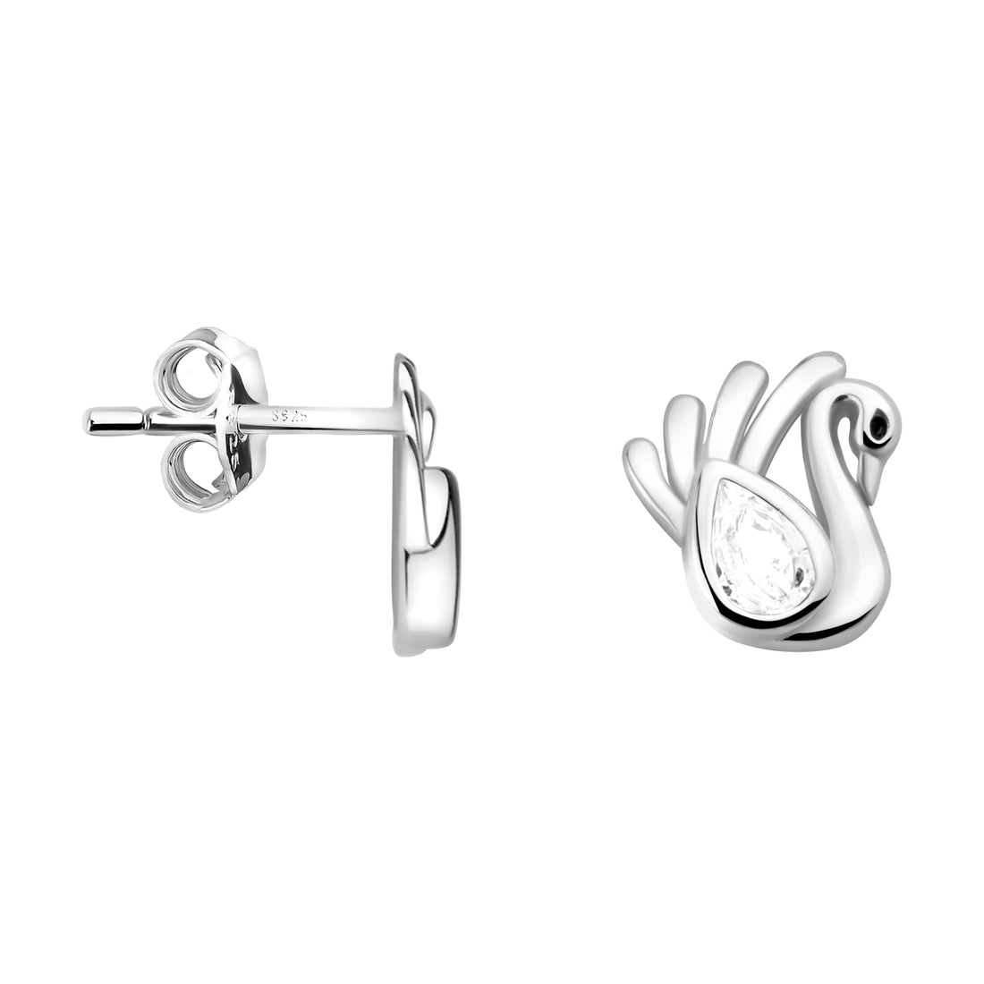 Haupt- und Seitenansicht von Schwan Ohrstecker in 925 Silber von Sofia Milani - E2098