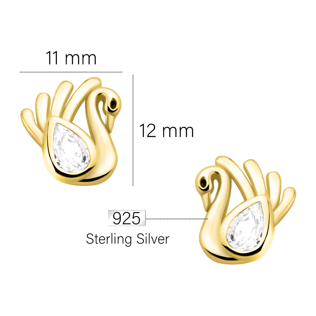 Maßenansicht von Schwan Ohrstecker in 925 Silber von Sofia Milani - E2099
