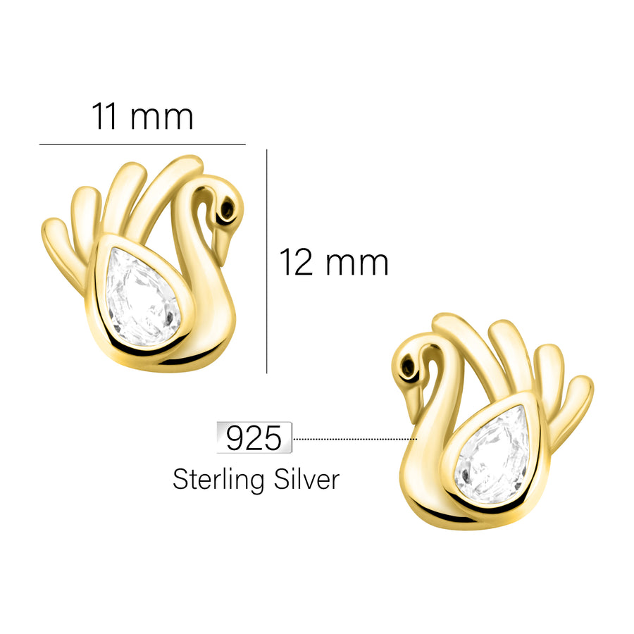 Maßenansicht von Schwan Ohrstecker in 925 Silber von Sofia Milani - E2099
