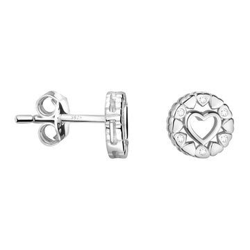 Haupt- und Seitenansicht von Herz Kreis Ohrstecker in 925 Silber von Sofia Milani - E2104