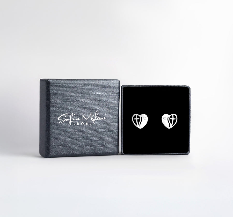 Boxansicht von Herz Kreuz Ohrstecker in 925 Silber von Sofia Milani - E2106