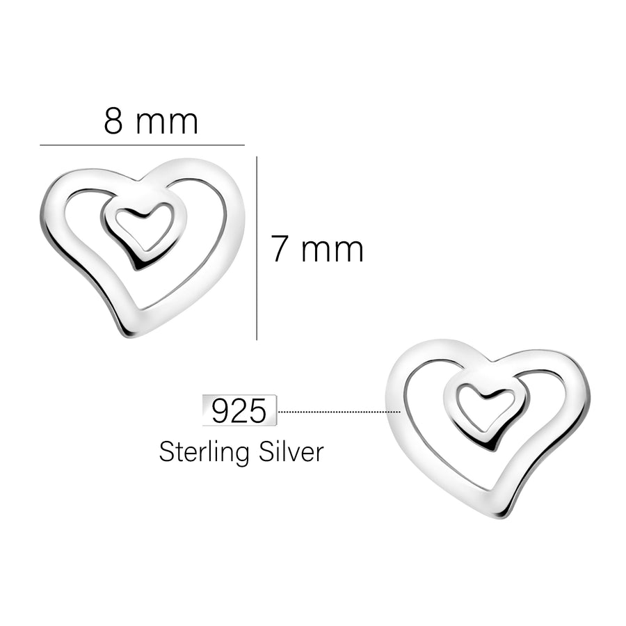 Maßenansicht von Doppeltes Herz Ohrstecker in 925 Silber von Sofia Milani - E2110