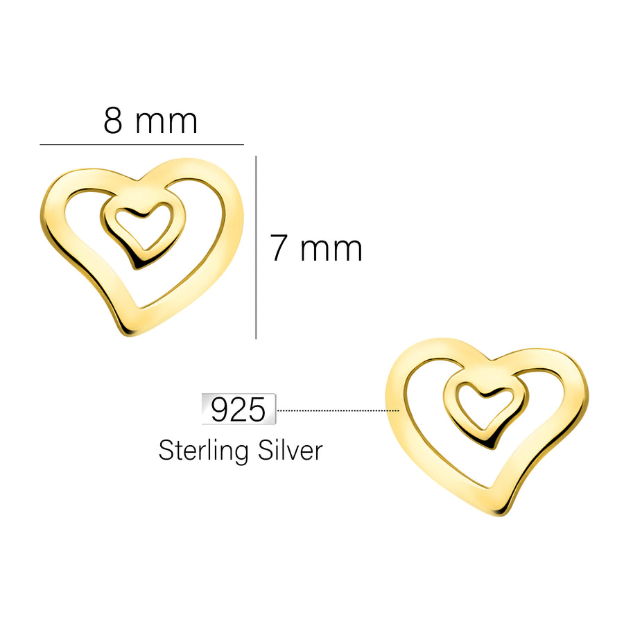 Maßenansicht von Doppeltes Herz Ohrstecker in 925 Silber von Sofia Milani - E2111