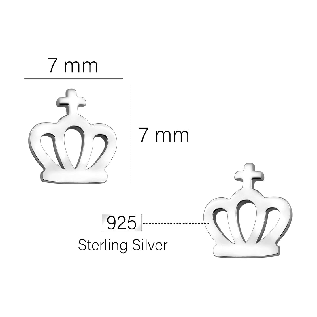 Maßenansicht von Kronen Ohrstecker in 925 Silber von Sofia Milani - E2112