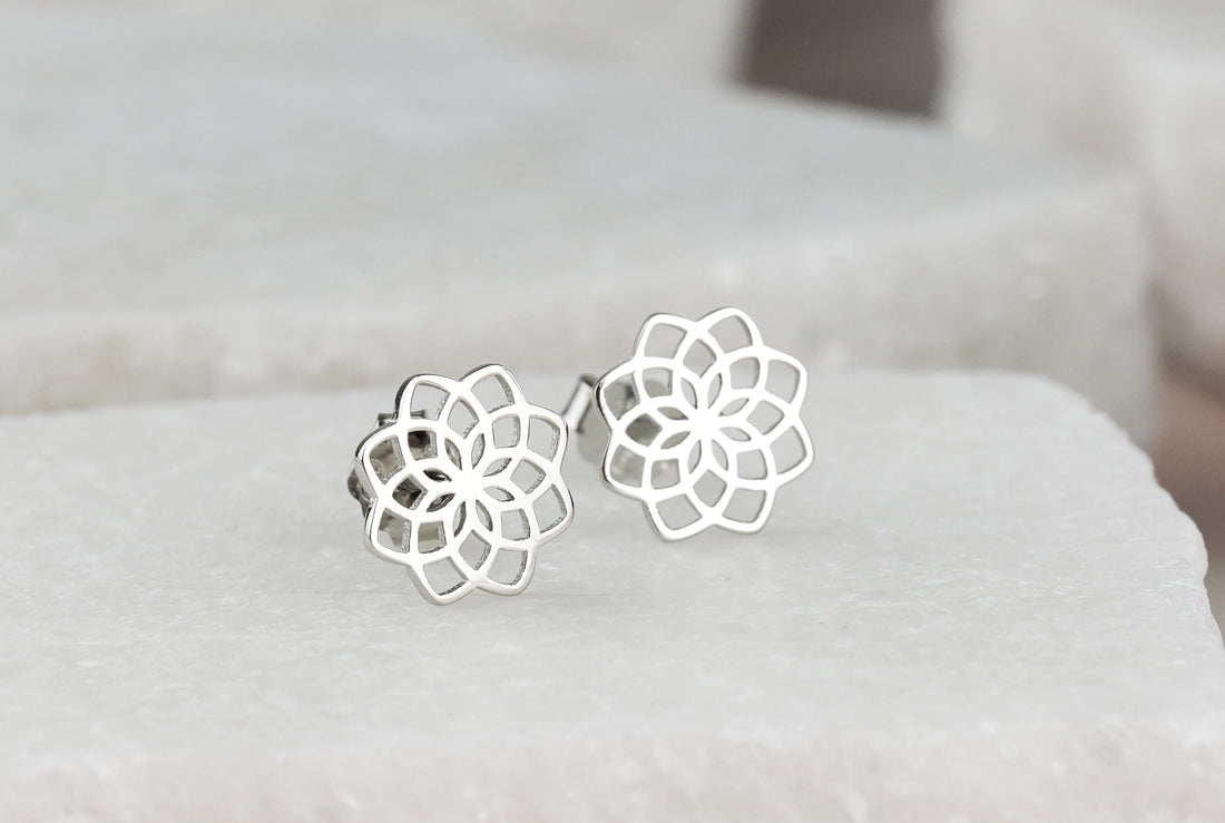 CloseUp Ansicht von Blumen Ohrstecker in 925 Silber von Sofia Milani - E2116