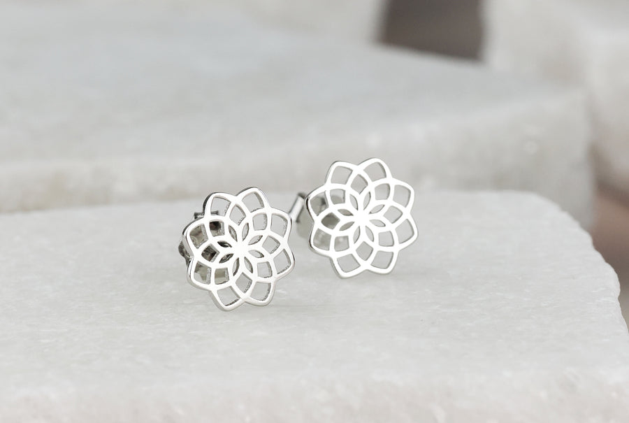 CloseUp Ansicht von Blumen Ohrstecker in 925 Silber von Sofia Milani - E2116