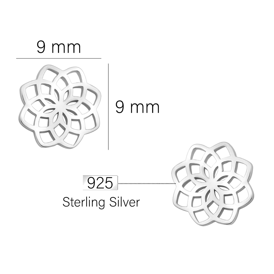 Maßenansicht von Blumen Ohrstecker in 925 Silber von Sofia Milani - E2116