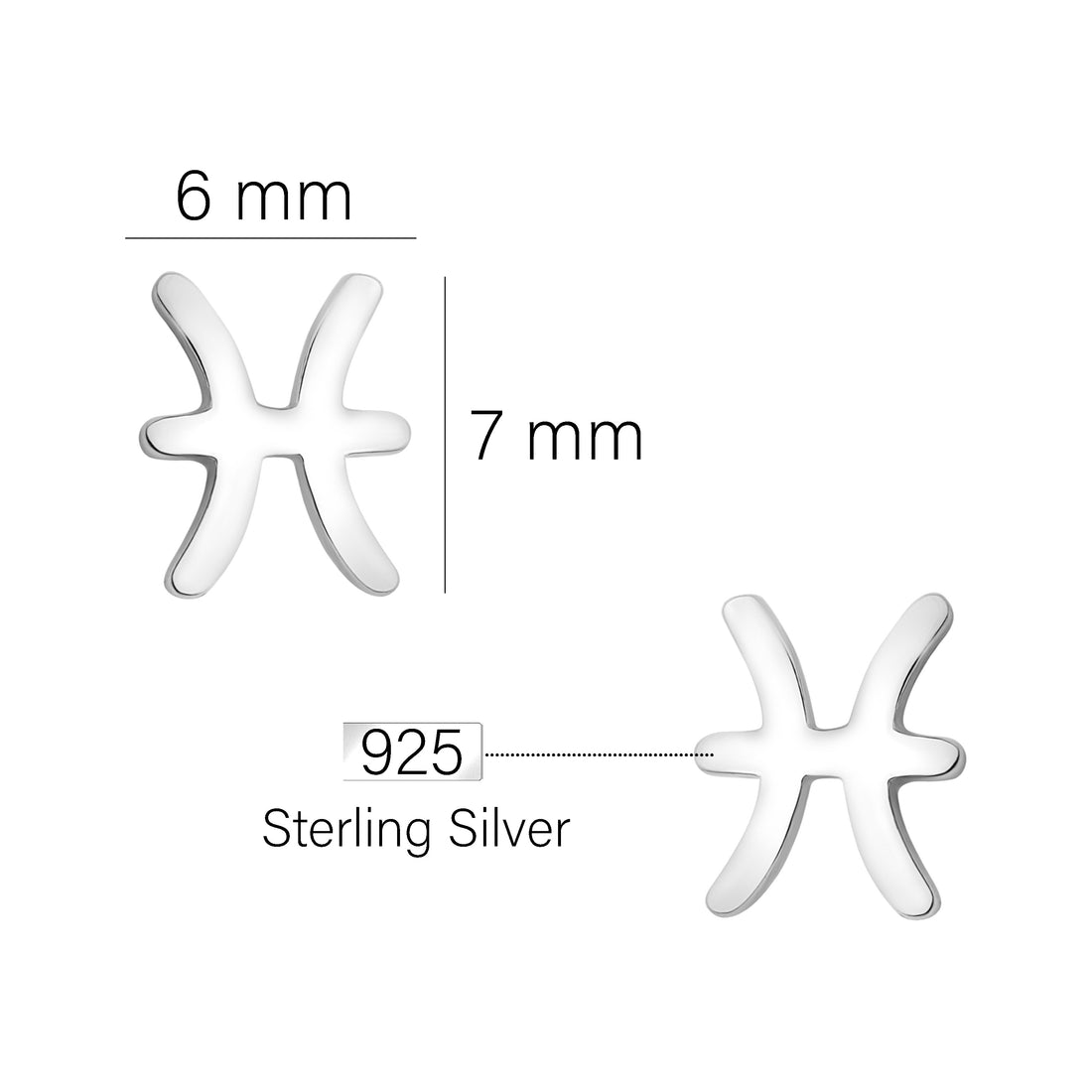 Maßenansicht von Fische Sternzeichen Ohrstecker in 925 Silber von Sofia Milani - E2122