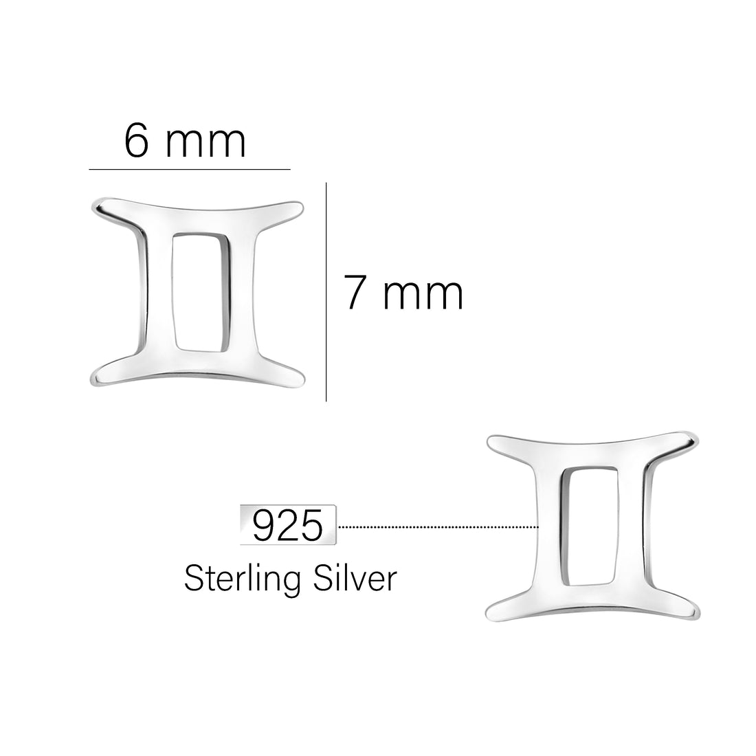 Maßenansicht von Zwillinge Sternzeichen Ohrstecker in 925 Silber von Sofia Milani - E2124