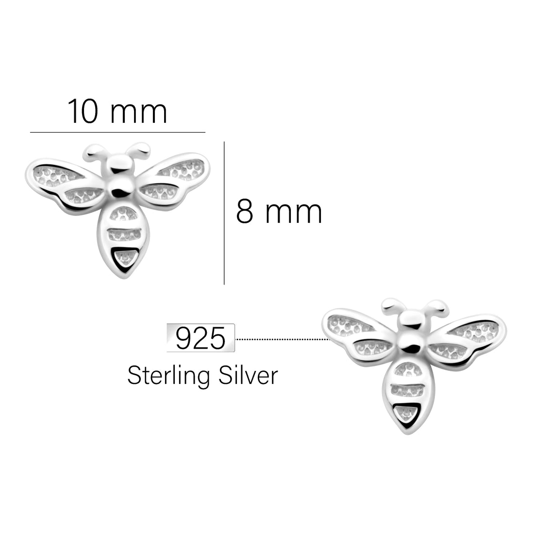 Maßenansicht von Bienen Ohrstecker in 925 Silber von Sofia Milani - E2130