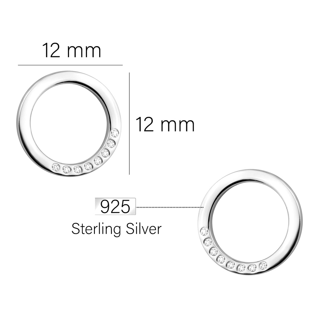 Maßenansicht von Kreis Ohrstecker in 925 Silber von Sofia Milani - E2132