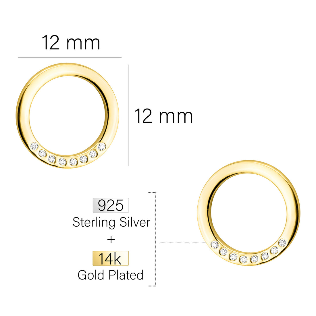 Maßenansicht von Kreis Ohrstecker in 925 Silber von Sofia Milani - E2133