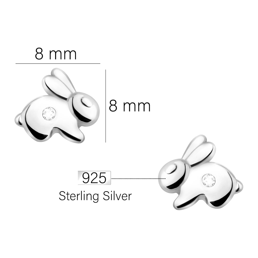 Maßenansicht von Hasen Ohrstecker in 925 Silber von Sofia Milani - E2134