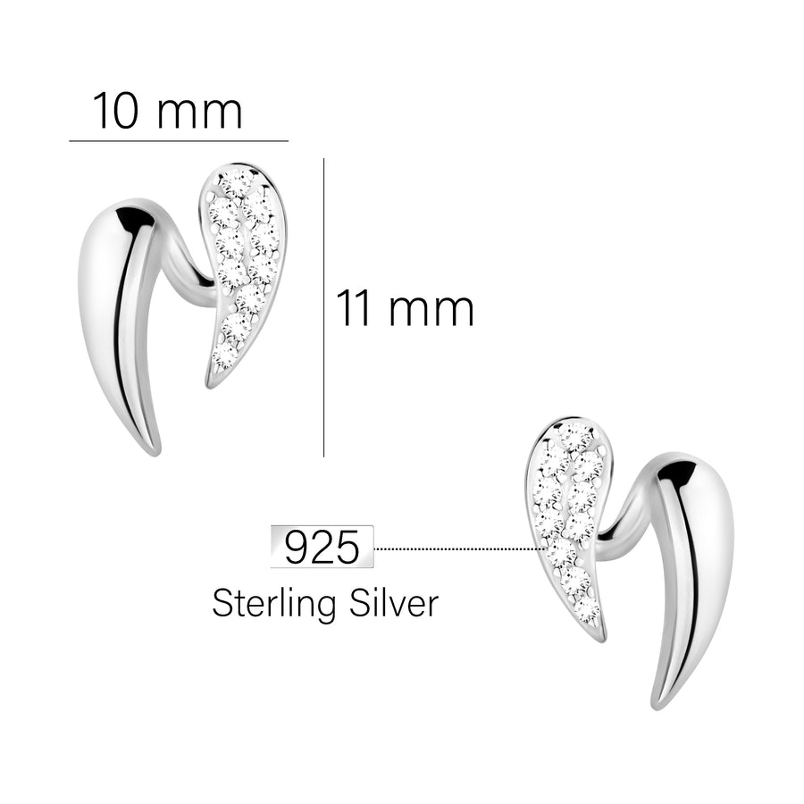 Maßenansicht von Flügel Engel Ohrstecker in 925 Silber von Sofia Milani - E2138