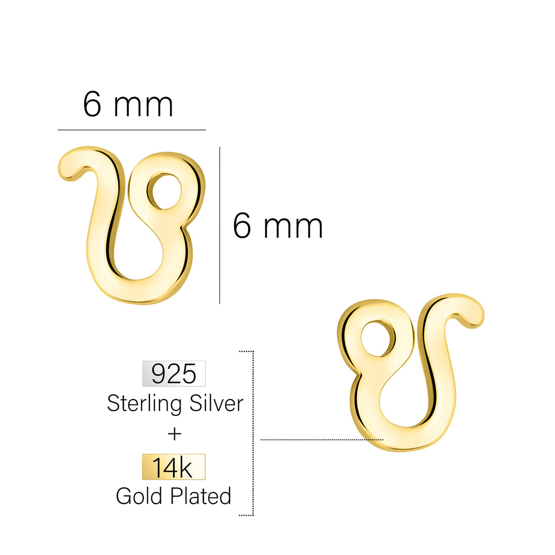 Maßenansicht von Löwe Sternzeichen Ohrstecker in 925 Silber von Sofia Milani - E2147