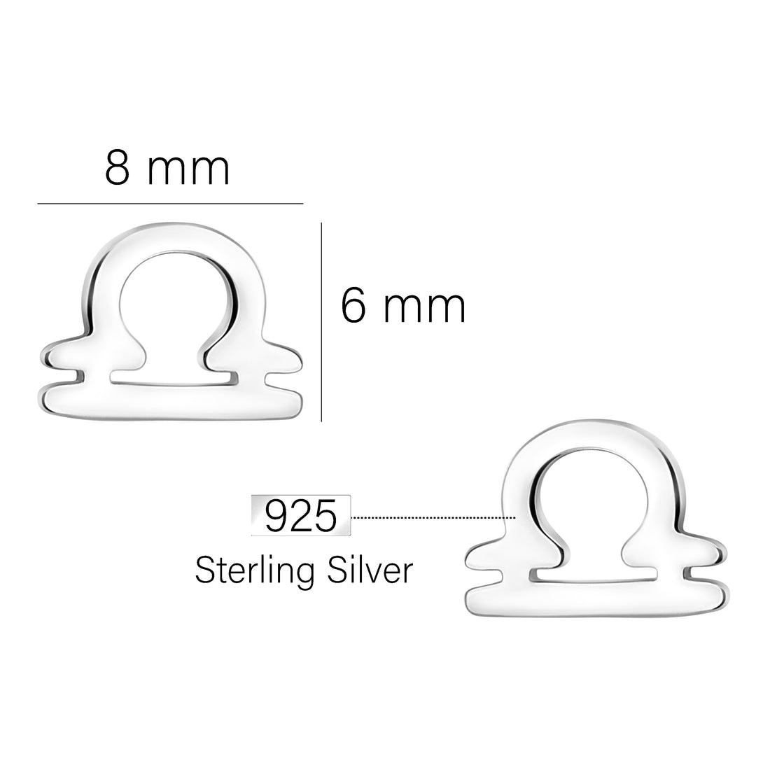 Maßenansicht von Waage Sternzeichen Ohrstecker in 925 Silber von Sofia Milani - E2148