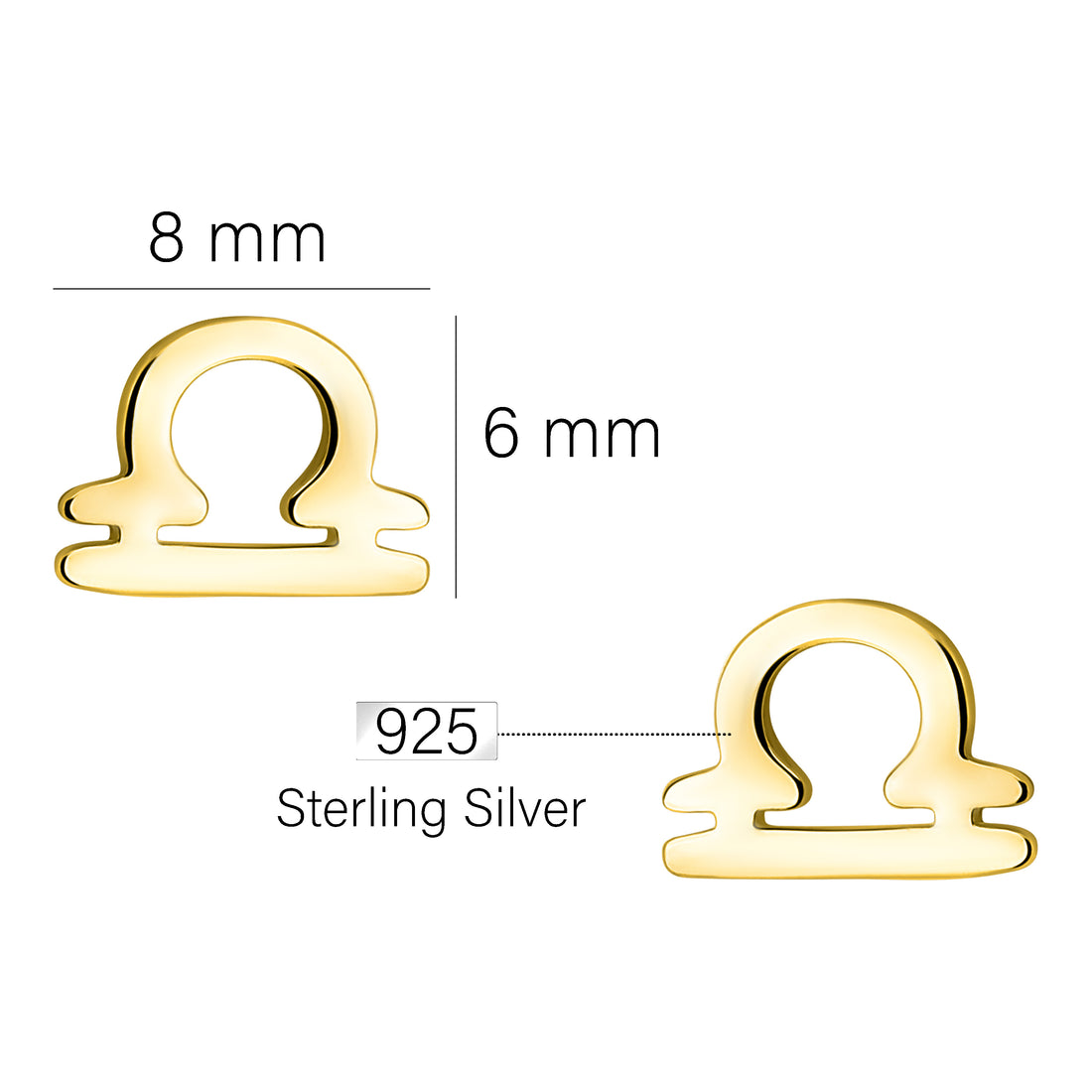 Maßenansicht von Waage Sternzeichen Ohrstecker in 925 Silber von Sofia Milani - E2149