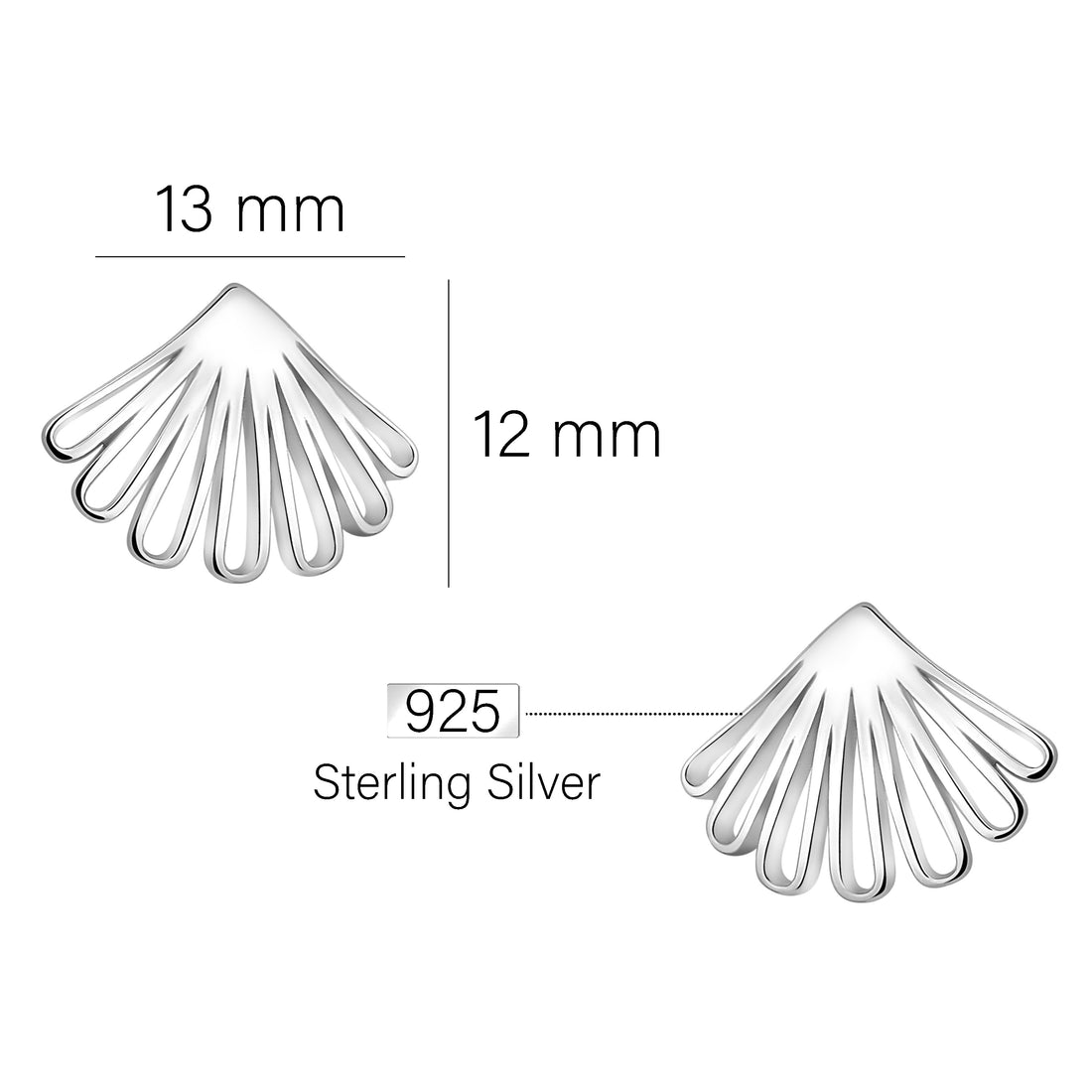 Maßenansicht von Fächer Ohrstecker in 925 Silber von Sofia Milani - E2154