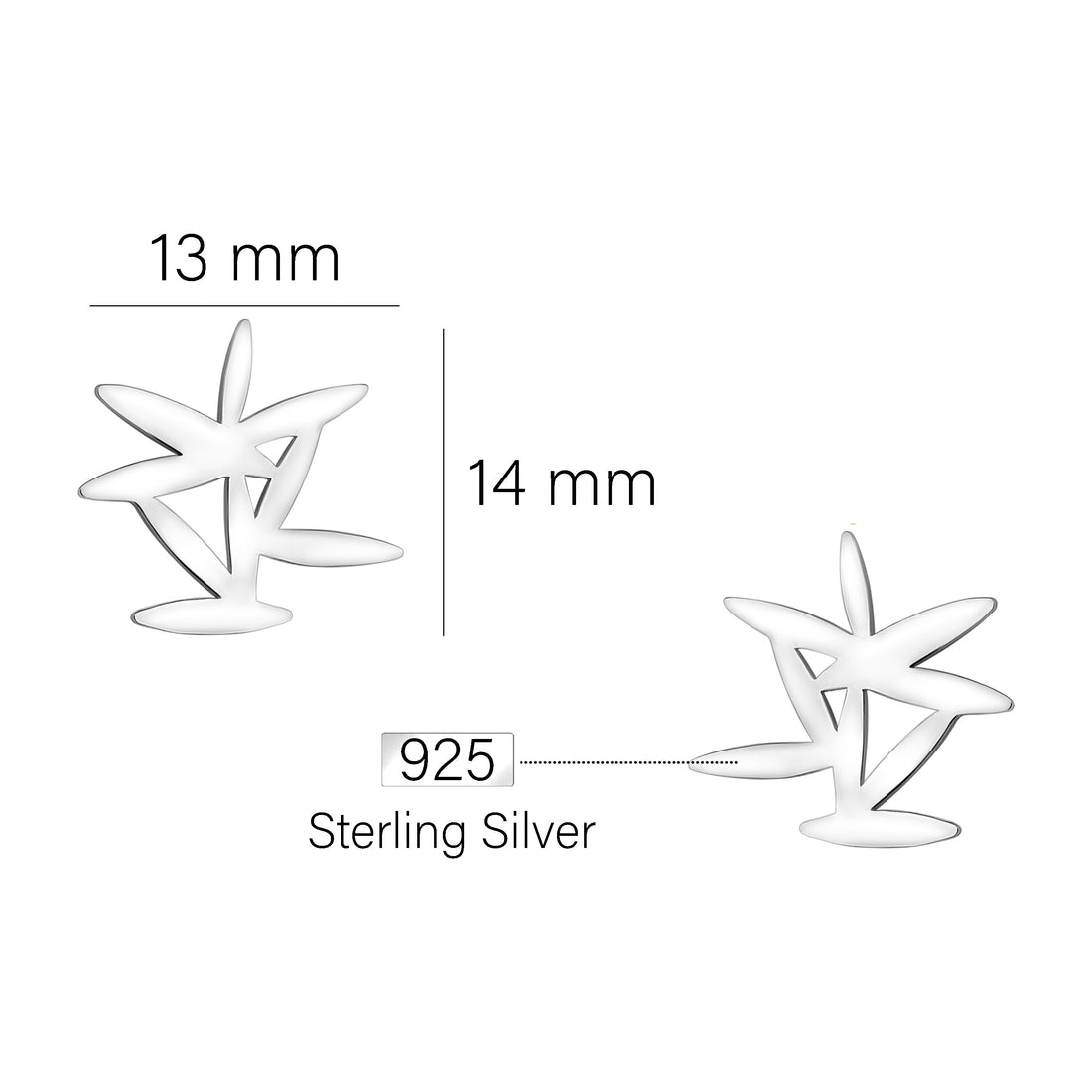 Maßenansicht von Origami Kaktus Ohrstecker in 925 Silber von Sofia Milani - E2156