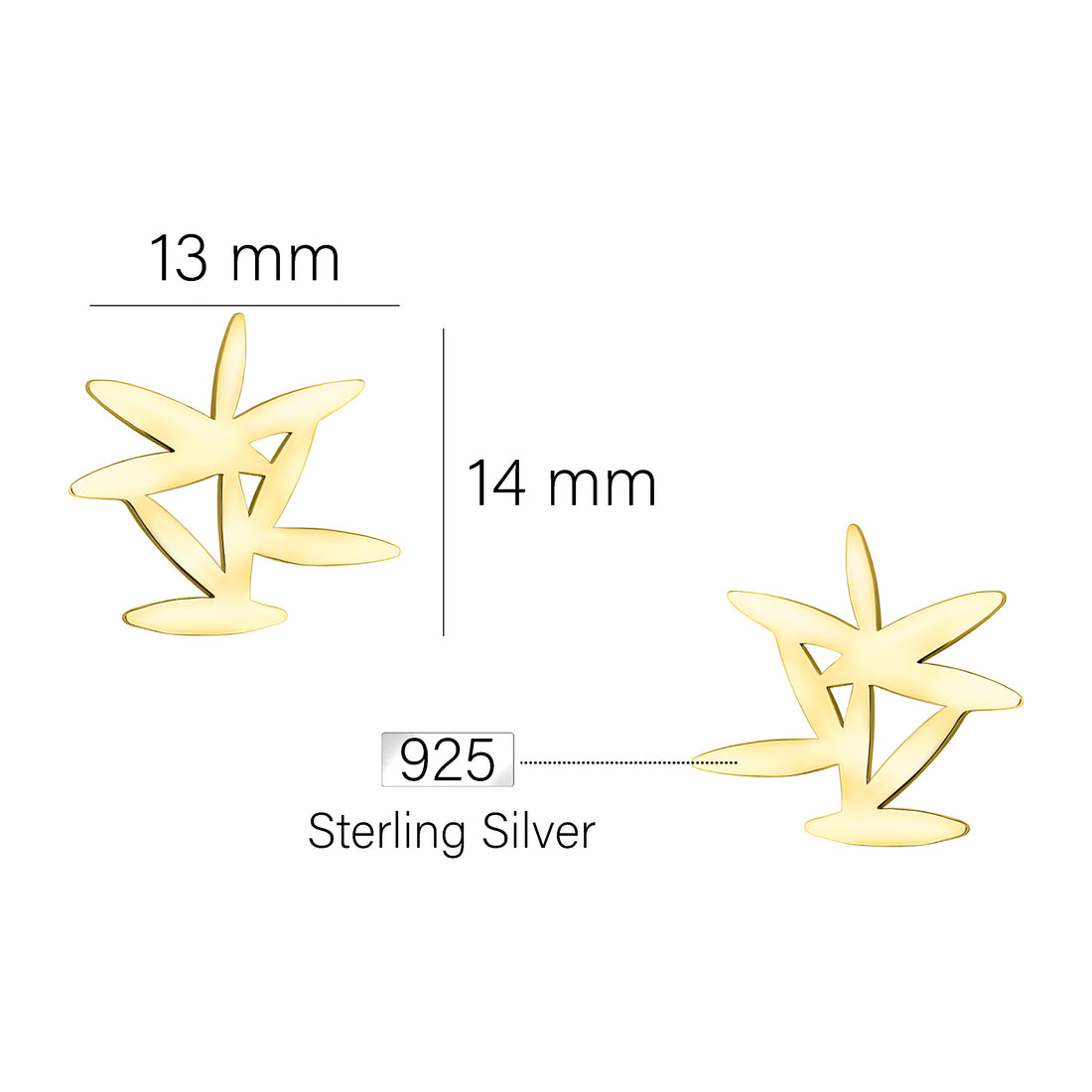 Maßenansicht von Origami Kaktus Ohrstecker in 925 Silber von Sofia Milani - E2157