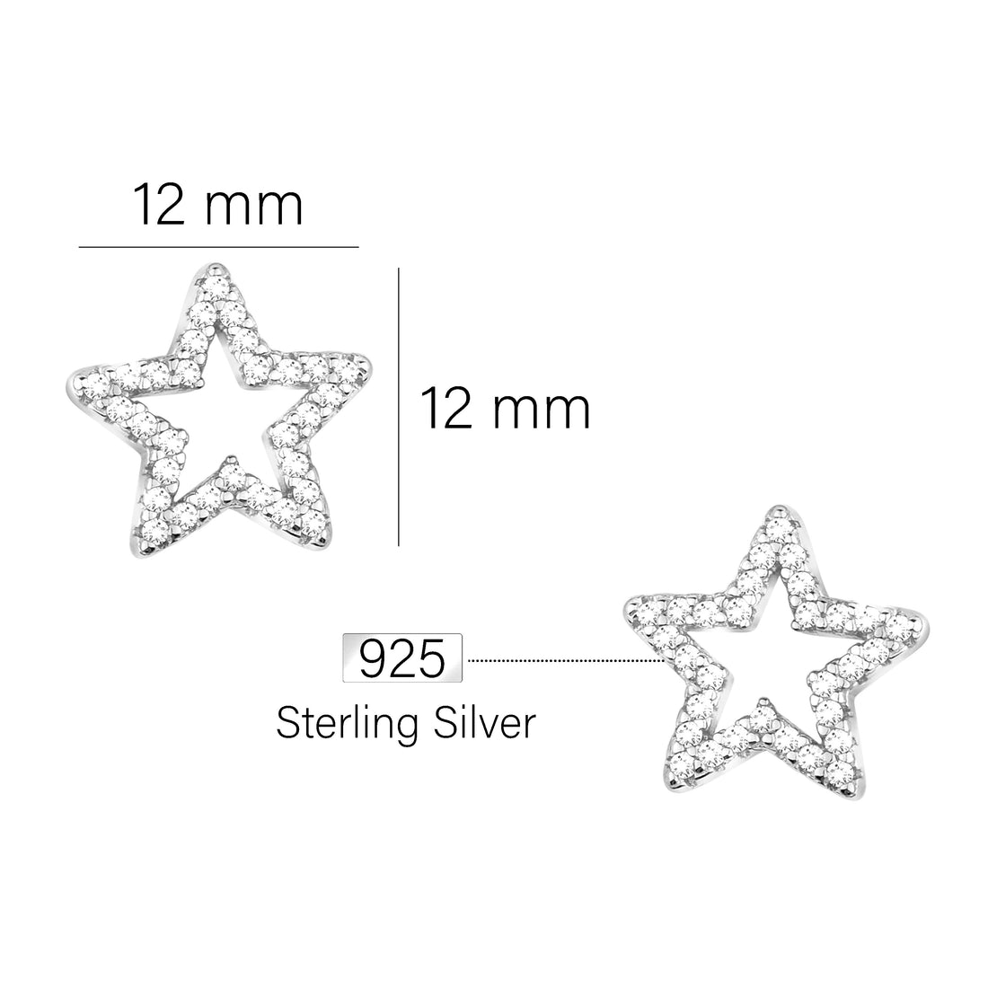 Maßenansicht von Stern Ohrstecker in 925 Silber von Sofia Milani - E2158