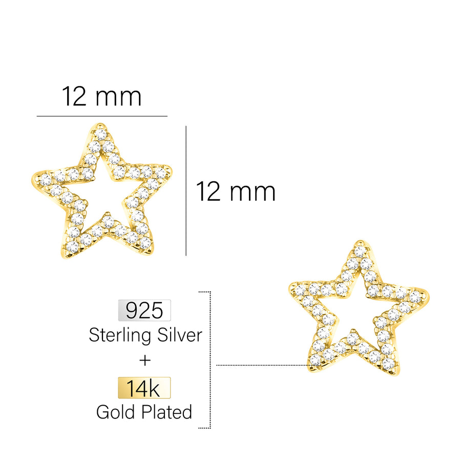 Maßenansicht von Stern Ohrstecker in 925 Silber von Sofia Milani - E2159