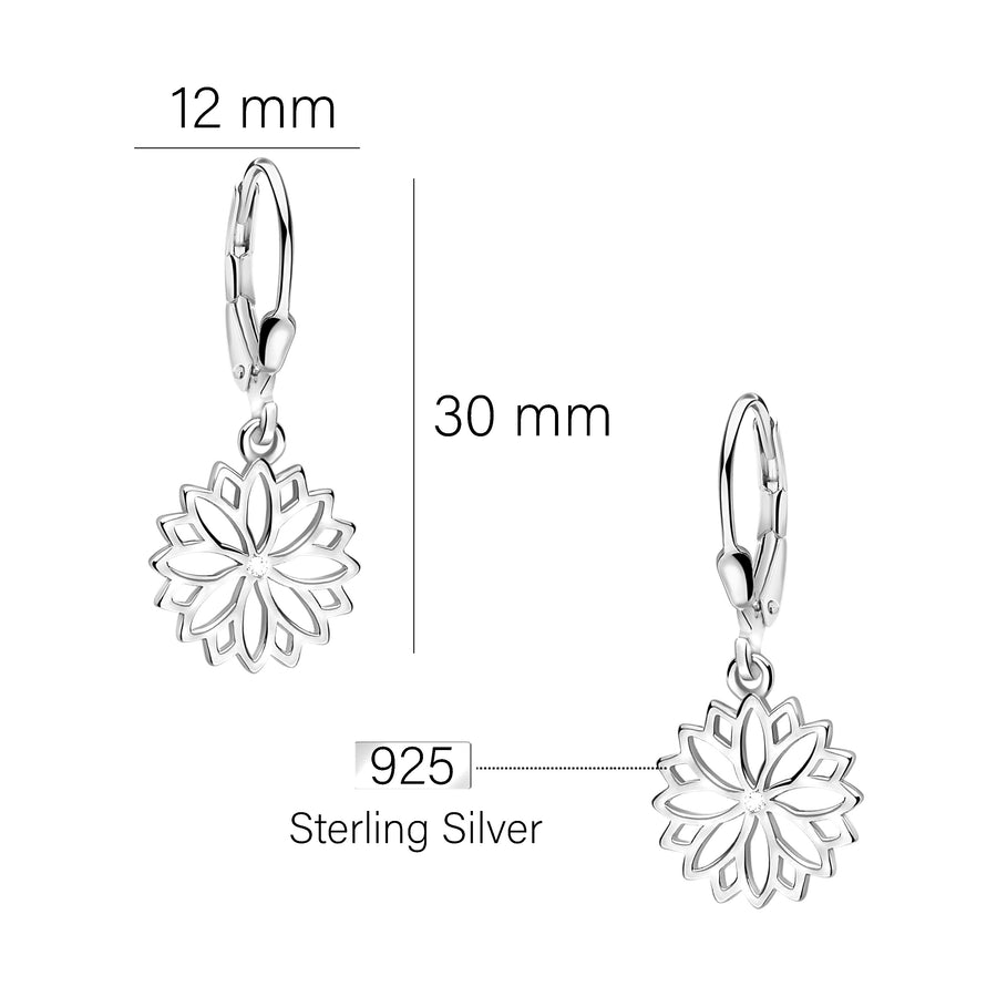 Maßenansicht von Blumen Ohrhänger in 925 Silber von Sofia Milani - E2166