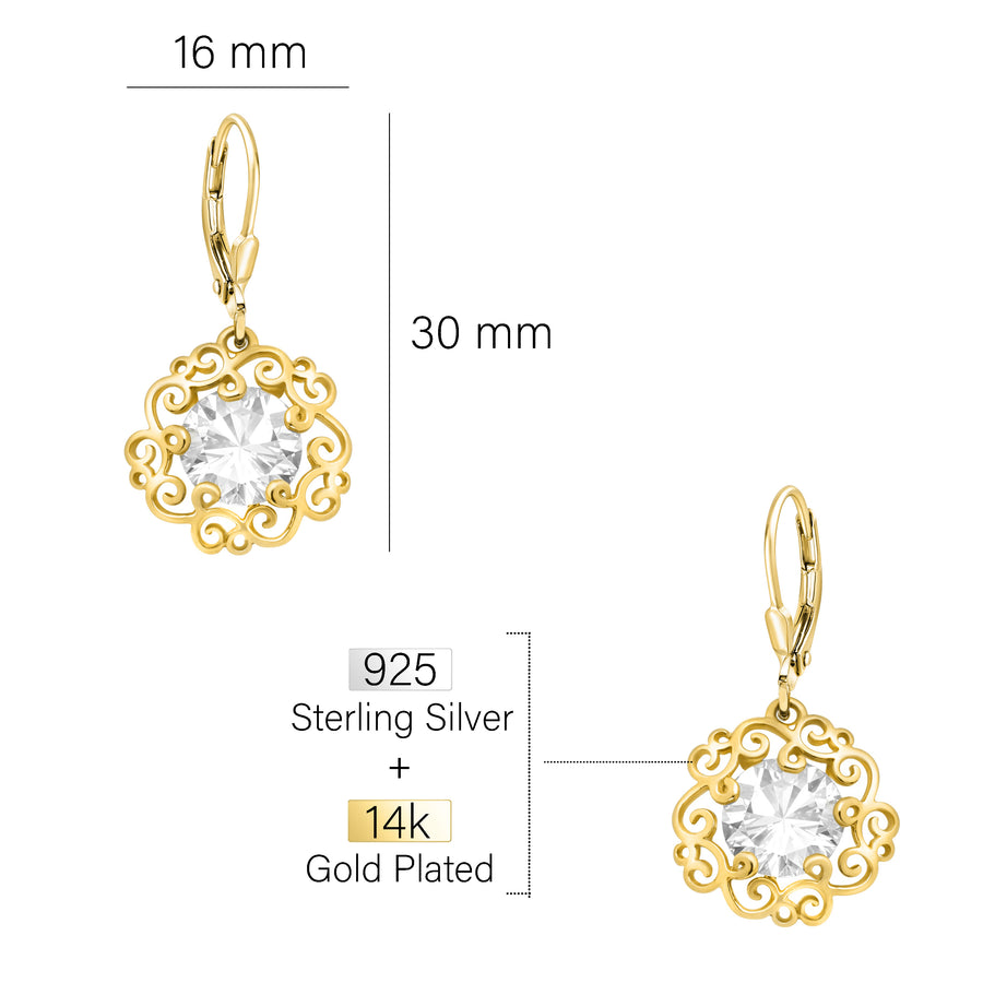 Maßenansicht von Blumen Ornamenten Ohrhänger in 925 Silber von Sofia Milani - E2169