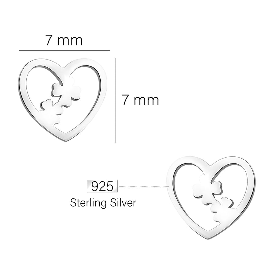 Maßenansicht von Herz Kleeblatt Ohrstecker in 925 Silber von Sofia Milani - E2170
