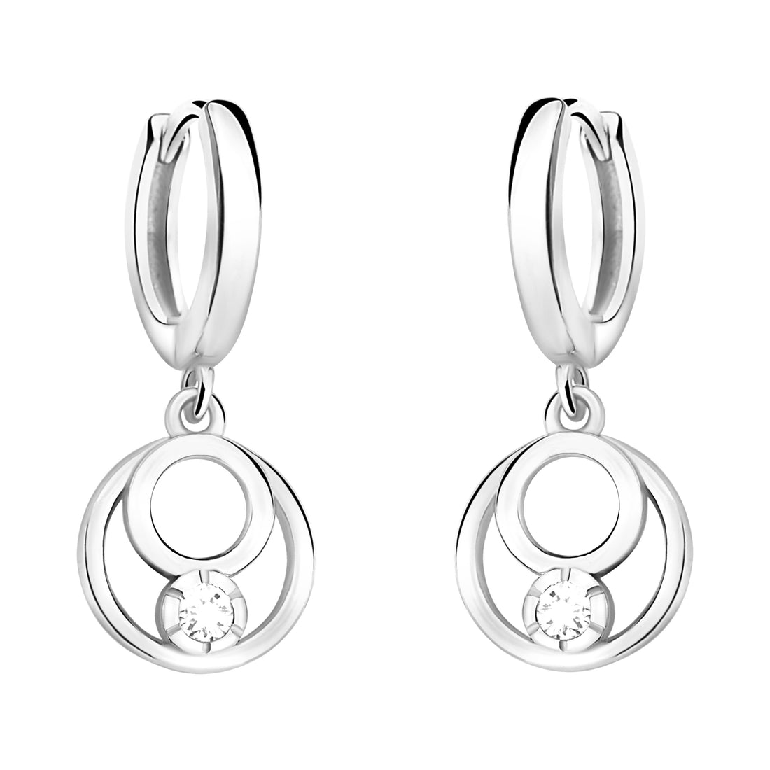 Haupt- und Seitenansicht von Doppelter Kreis Ohrhänger in 925 Silber von Sofia Milani - E2172