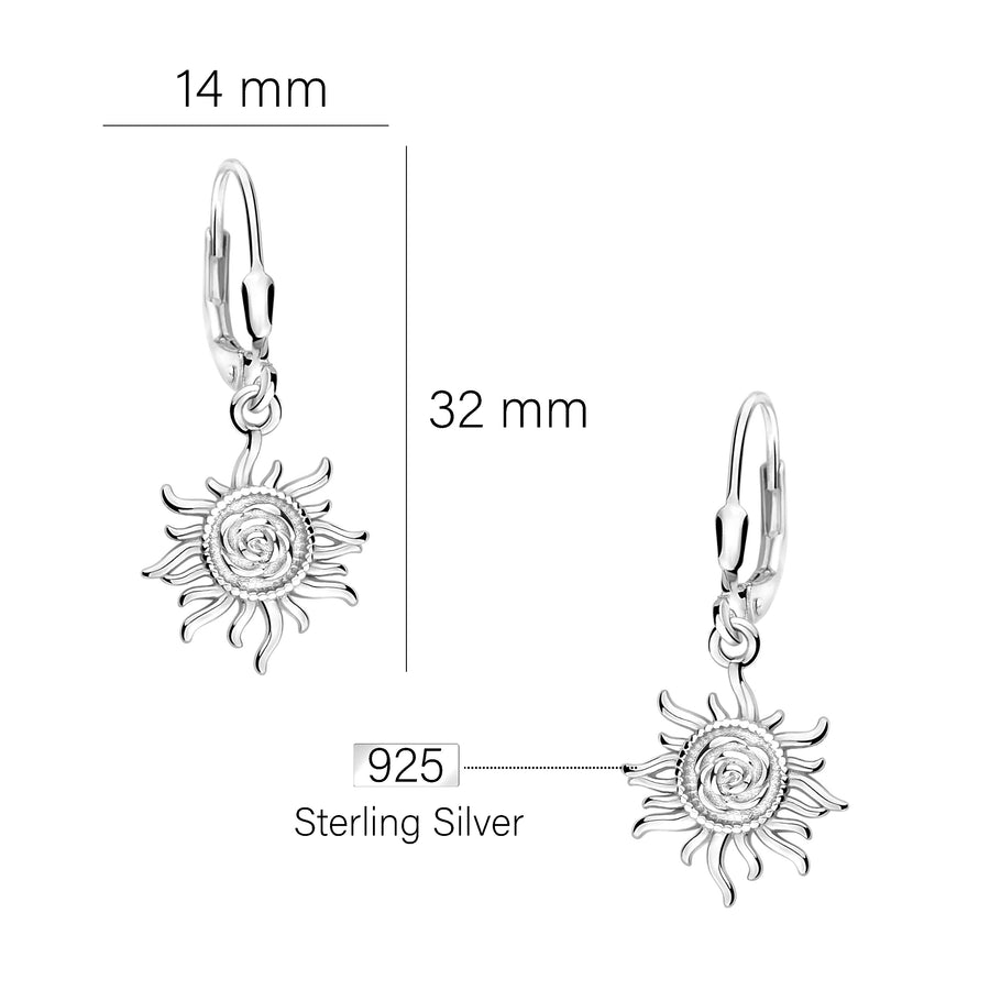 Maßenansicht von Sonnen Ohrhänger in 925 Silber von Sofia Milani - E2174