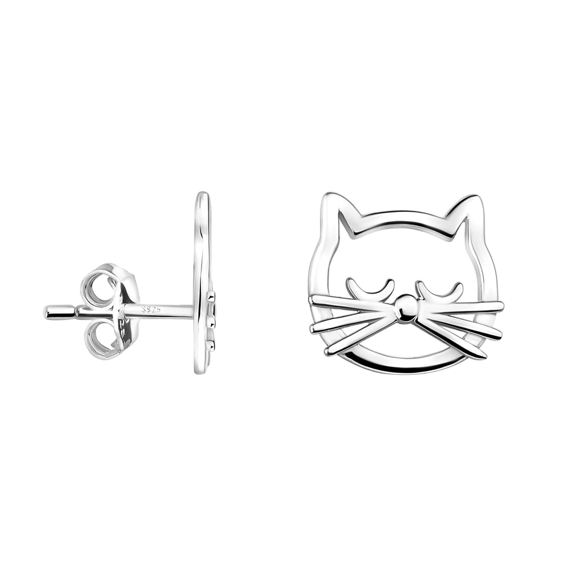 Haupt- und Seitenansicht von Katzen Ohrstecker in 925 Silber von Sofia Milani - E2176