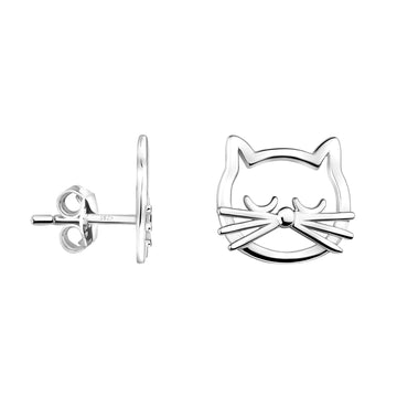 Haupt- und Seitenansicht von Katzen Ohrstecker in 925 Silber von Sofia Milani - E2176