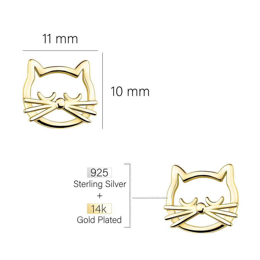 Maßenansicht von Katzen Ohrstecker in 925 Silber von Sofia Milani - E2177