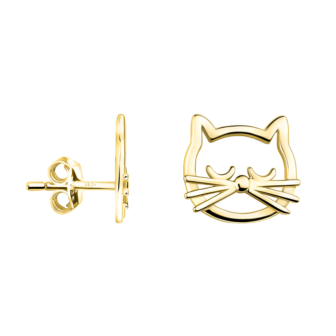Haupt- und Seitenansicht von Katzen Ohrstecker in 925 Silber von Sofia Milani - E2177