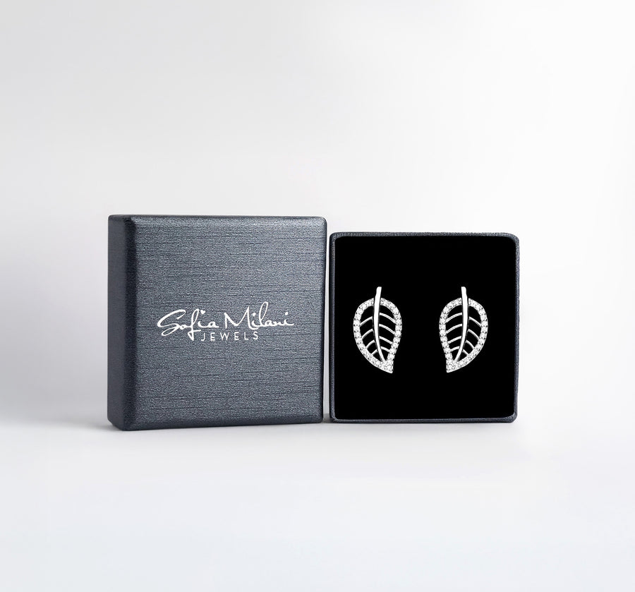 Boxansicht von Blatt Ohrstecker in 925 Silber von Sofia Milani - E2184