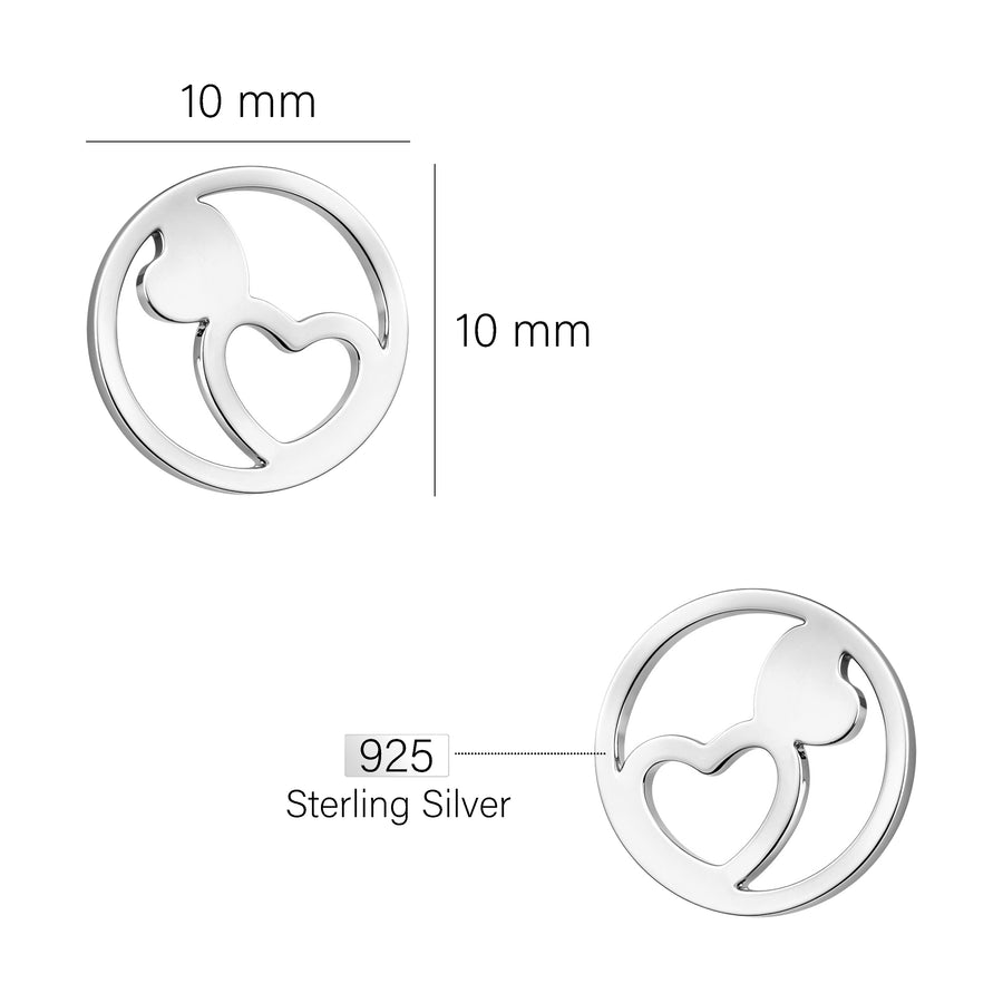 Maßenansicht von Herz Kreis Ohrstecker in 925 Silber von Sofia Milani - E2186